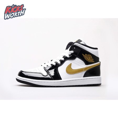 Air Jordan 1 Mid Patent Black White Gold