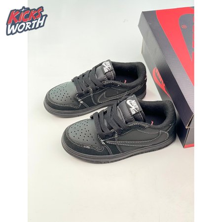 Jordan 1 Low Travis Scott Black Phantom Kid Shoes Size 26-37